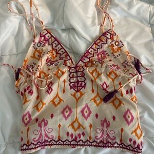 Sequin embroidered eyelet tank top